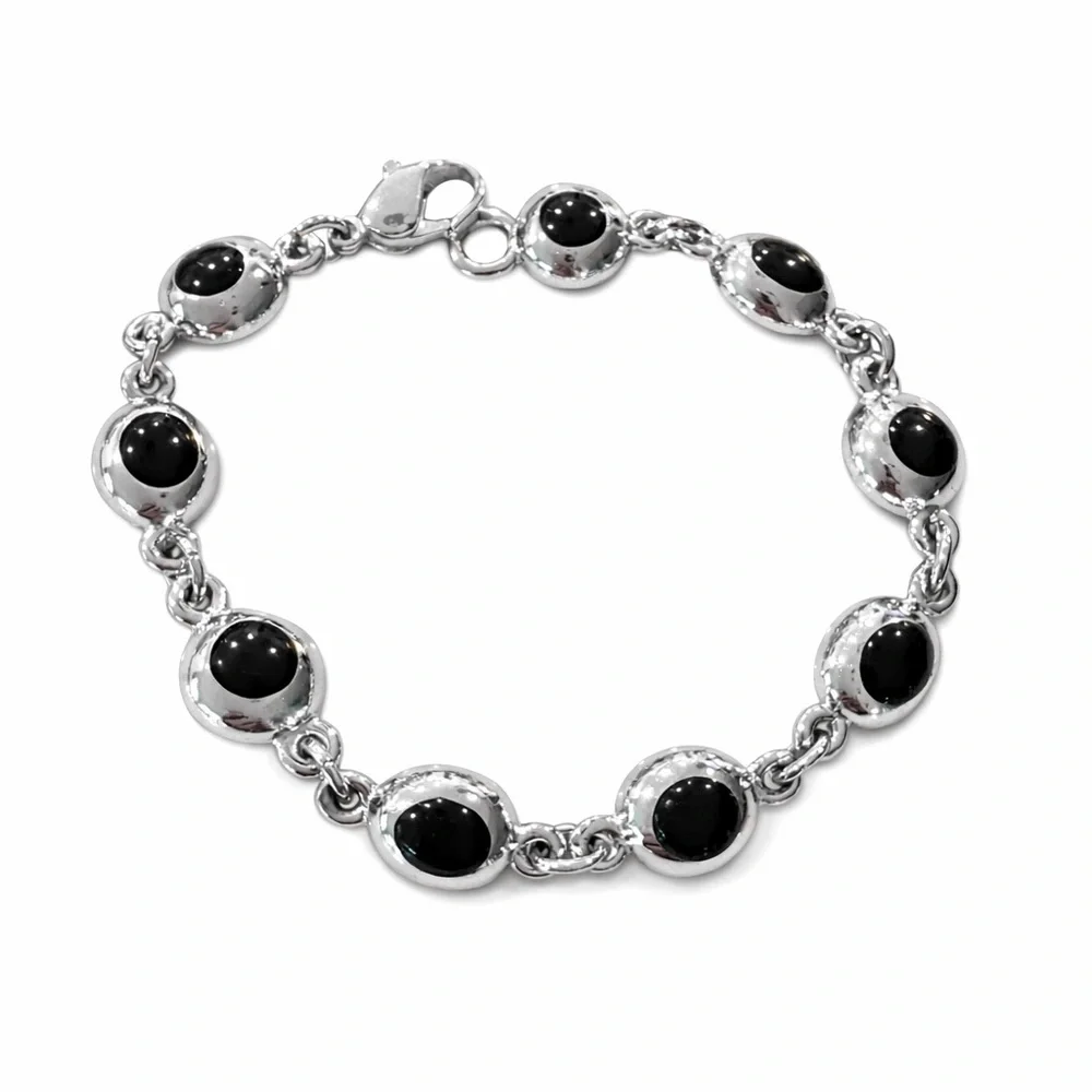 Vintage Liz Claiborne LCi Silver Tone Black Cabochon Link Bracelet 90s